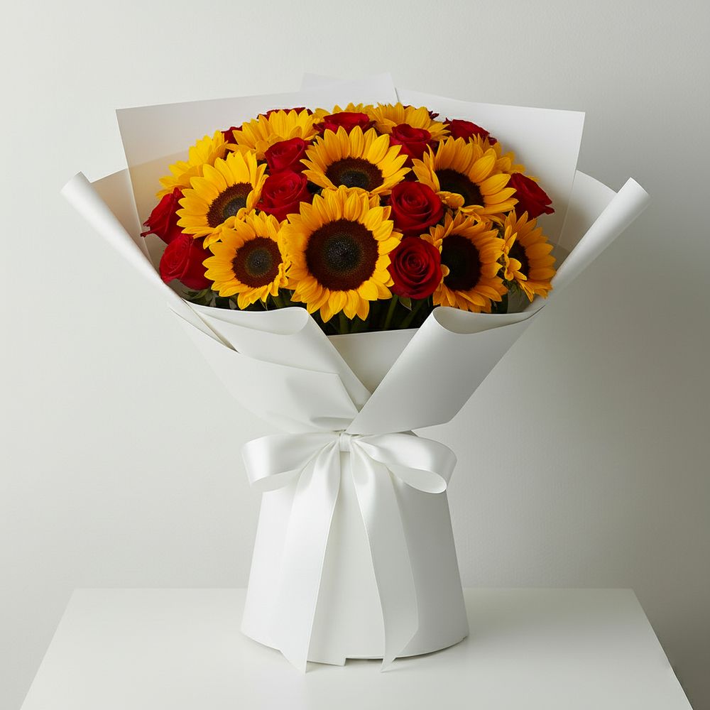Bouquet Rose Rosse e Girasoli – Fiori, Deluxy Business, vista 3