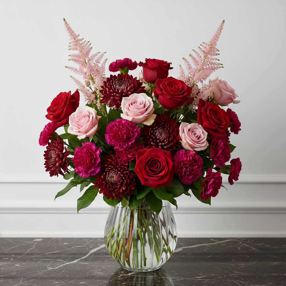 Composizione Rosso Rubino – Fiori in Vaso, Deluxy Business