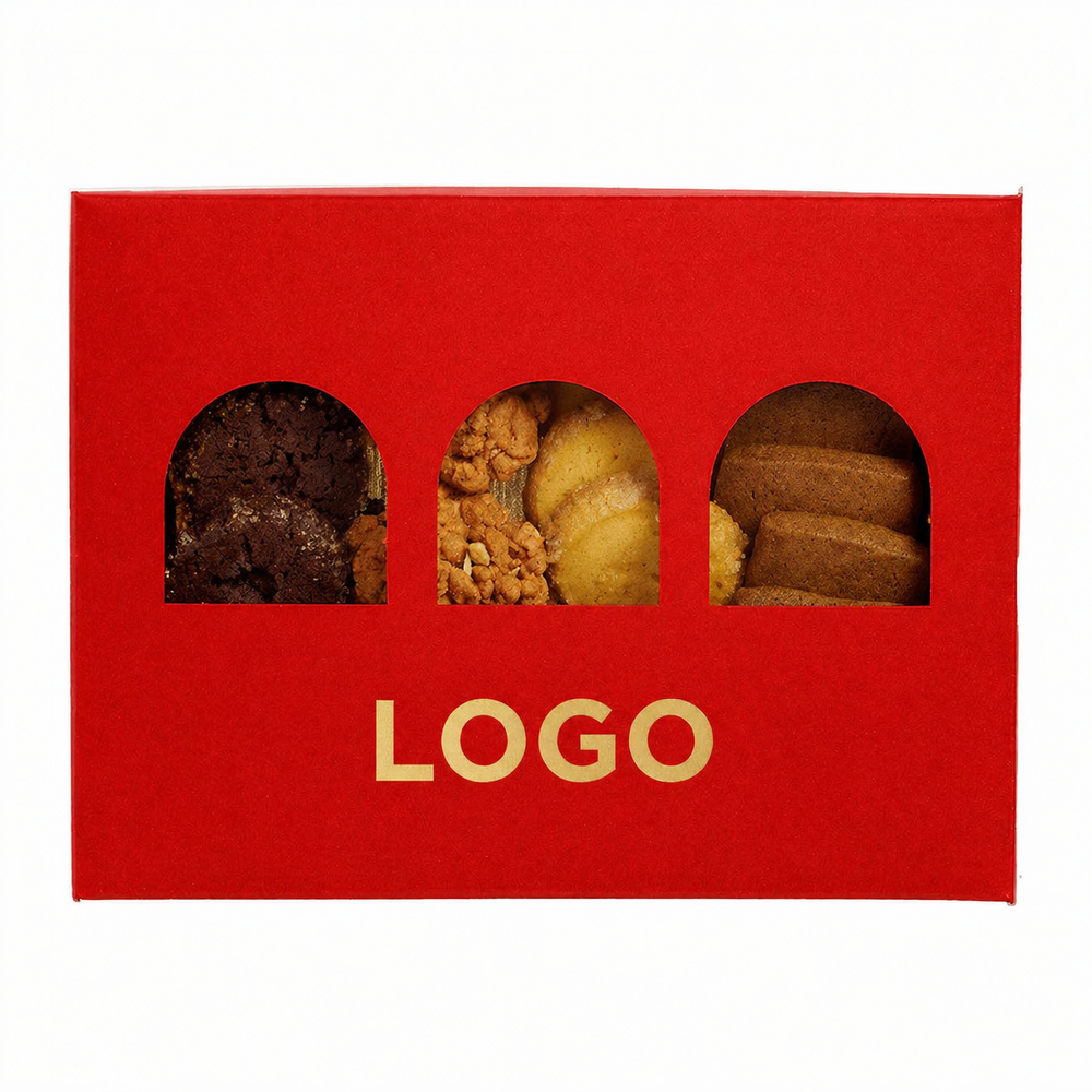 Box rosso con biscotti artigianali e logo personalizzabile - Regalo aziendale Deluxy Business