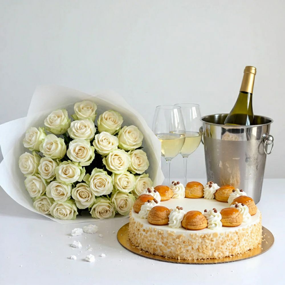 White Set - Rose, Torta & Vino Bianco